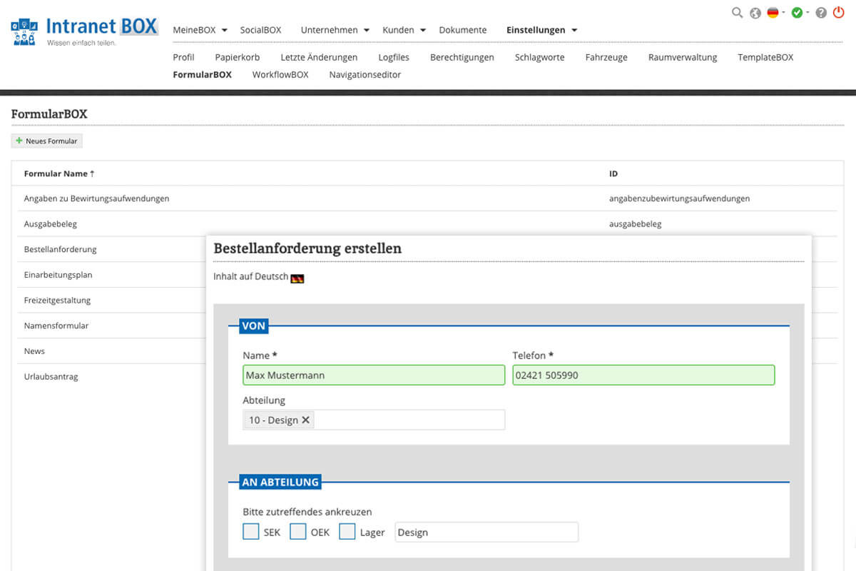 Erweiterungen Intranet Software Wissensdatenbank FormularBOX